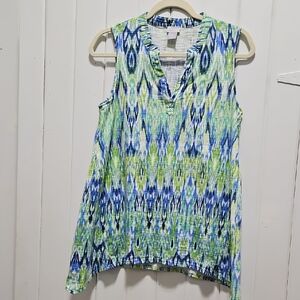 Chico's Vibrant Blue and Green Sleeveless Blouse